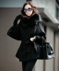 韓版女裝外套2011春新黑毛領加厚呢大衣 大碼闊口袖呢外套
