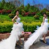 婚紗禮服抹胸 前短后長小拖尾婚紗 實拍